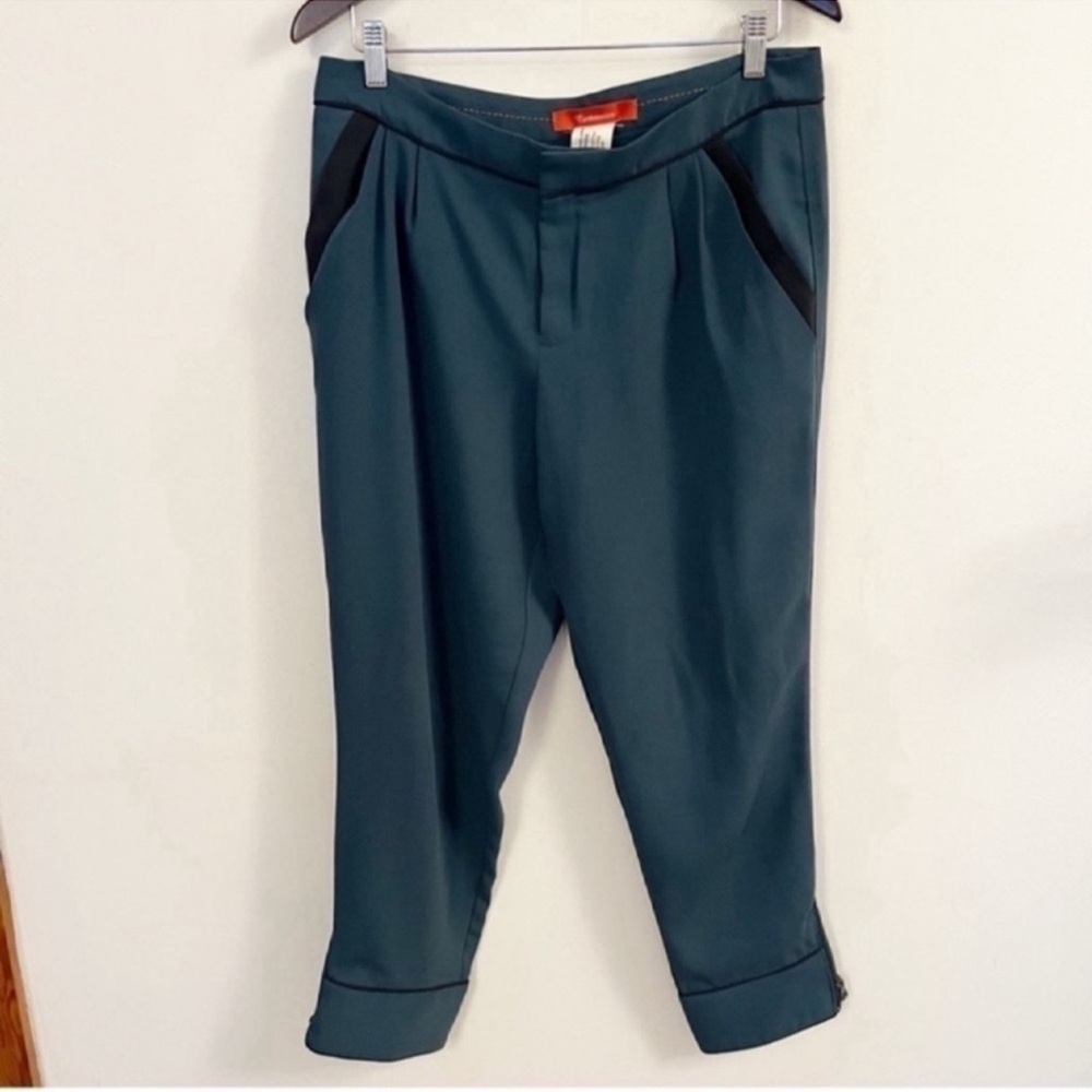 Anthropologie Cartonnier Pleated Dress Pants High Rise Tapered Leg Green Size 10